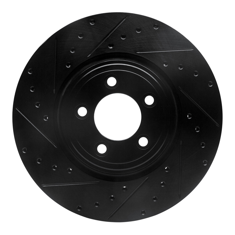 Jaguar XK Brake Rotor (1) - Front Left - R1 Concepts - Drilled & Slotted - Black - `06-`10